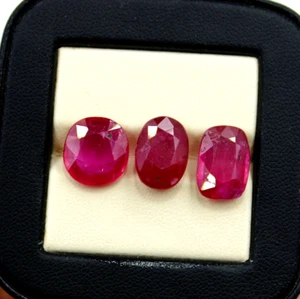 3 Pcs Natural Mozambique Ruby Vivid Red Faceted Cut Top Quality Gemstones Lot - Picture 1 of 14