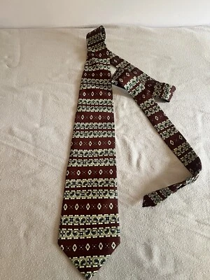 Barrington Mens Tie Maroon Geometric Silk Vintage Classic Designer 58” - Image 1 of 4