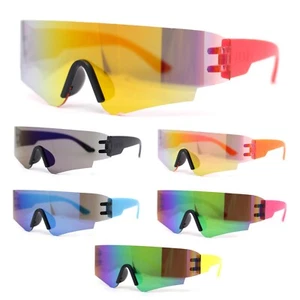 Boys Color Mirror Futuristic Robotic Shield Curved Wrap Sunglasses - Picture 1 of 25