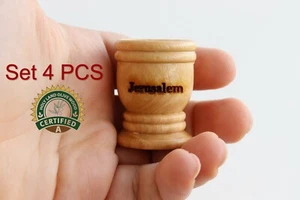 4 Pcs Olive Wood Cup Communion Supper Holy Bethlehem Land Chalice Wine Jerusalem - Picture 1 of 9