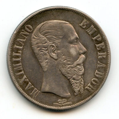 Moneda de 1 peso de plata escudo Maximiliano I México 1866 Foto 1 de 2