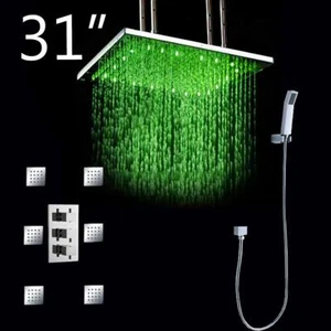 Cabezal de ducha de techo LED de energía de agua para baño spray de lluvia 31" níquel cepillado - Imagen 1 de 9