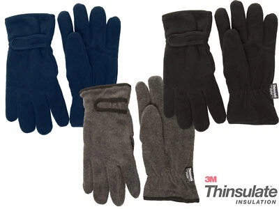 Mens Thinsulate Fleece Gloves With Touch Fastening Thermal Insulated Winter Warm - Image 1 of 3