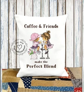 Coffee and Friends Make The Perfect Blend Fabric Pillow #1139 - Picture 1 of 6