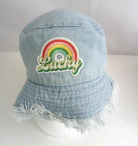 Claire’s Women’s Lucky Rainbow Patch Retro Denim 100% Cotton Fringe Bucket Hat - Picture 1 of 7
