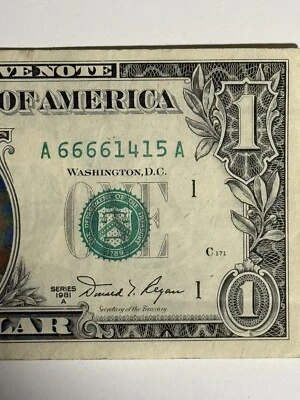 Four Is A Row 6s Trailing One Dollar Bill $1  - Image 1 of 4