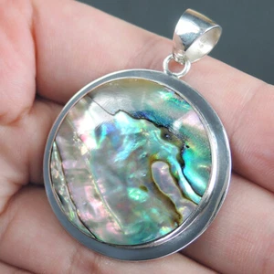 Joyería colgante redonda de plata de ley 925 concha de abulón natural Paua, PASP-250 - Imagen 1 de 6