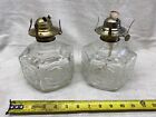 Lot 2 Vintage Hexagon Lamplight Farms Oil Lamp Clear Glass Embossed Horse Buggy