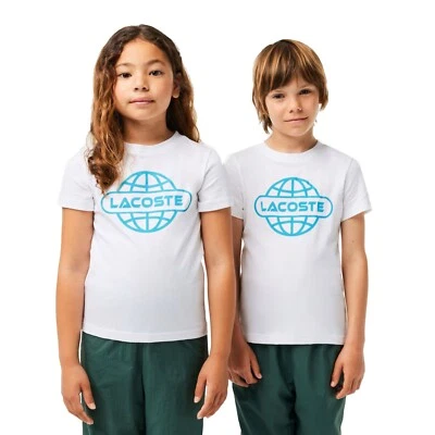Camiseta blanca para niños Lacoste de algodón con estampado de planeta TJ1154-001 Foto 1 de 2