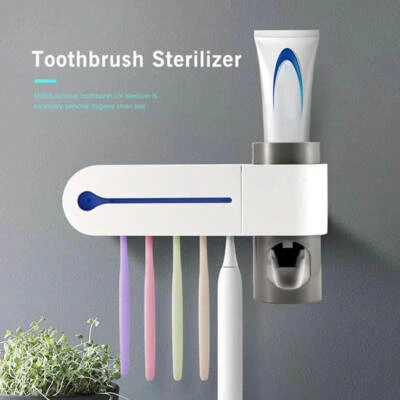 UV 牙刷消毒器支架,牙膏分配器,壁挂式白色,美国 — 第 1/4 张图片