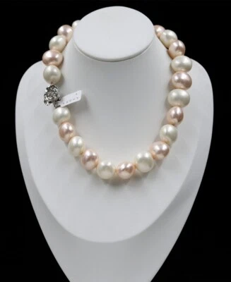 AAA++ LARGE FASHION 20MM SOUTH SEA PINK SMART BAROQUE SHELL PEARL NECKLACE 18" - Image 1 of 2