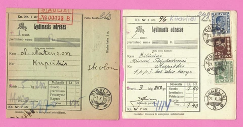 1938 LITHUANIA PARCEL POST, 4 COVERS, USED SIAULIAL KUGELIA BIRZAI KLAIPEDA 2318 Cover