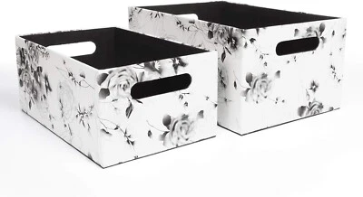 2pc Floral Print Storage Baskets Faux Leather Hamper Gift Box With Carry Handle - Image 1 of 3