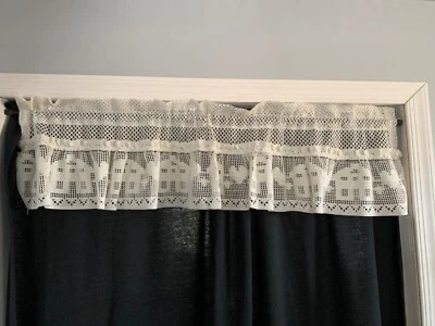 Cortina cenefa ventana encaje ganchillo 1 par 12x46" ancho crema casa diseño corazón Foto 1 de 4