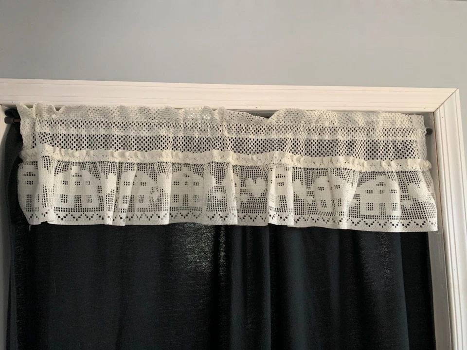Cortina cenefa ventana encaje ganchillo 1 par 12x46" ancho crema casa diseño corazón Foto 1 de 4