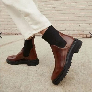 Loeffler Randall Bridget Lug Sole Chelsea Brown Anthropologie Combat Boots 8 - Picture 1 of 10