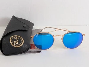 Pre-Owned Ray-Ban RB3447 112/17 Round Metal Gold Frame / Blue Mirrored Lenses- - Picture 1 of 6