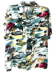 Men's ISLANDER Hawaiian Shirt 2X Rayon Short Sleeves Beach Pocket Cars Tropical - Picture 1 of 7