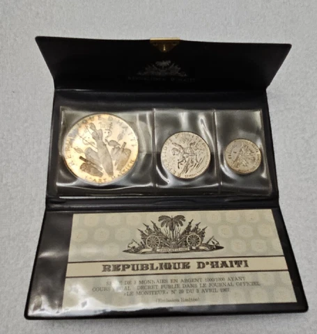 Haiti 1968 ~ Proof  5,10,25 Gourde ~6.1oz Mint Set ~ 3 999 Silver Proof Coins Cover