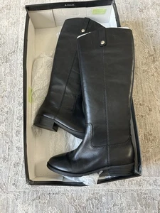 NWB INC International Concepts Sz7 Womens Fawne Tall Leather Riding Boot Black - Picture 1 of 7
