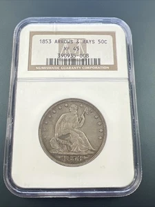 1853 Liberty Seated Half Dollar 50c - NGC XF 45 / Arrows & Rays / No Reserve! - Picture 1 of 6