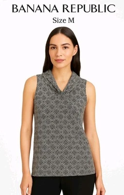Blusa sem mangas Banana Republic estampa geométrica gola babado tamanho M - Imagem 1 de 4