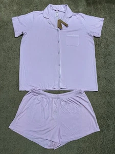 SKIMS Sleep Short Sleeve Button Up Top Shorts Lounge Set Sz M Cherry Blossom NWT - Picture 1 of 12