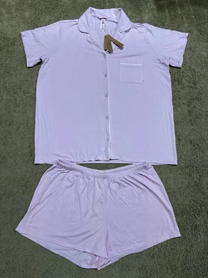 SKIMS Sleep Short Sleeve Button Up Top Shorts Lounge Set Sz M Cherry Blossom NWT - Image 1 of 4