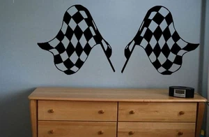 Chequer Flags Boys Girls Bedroom Car Van Formula 1 Motorsport vinyl wall decal - Picture 1 of 3
