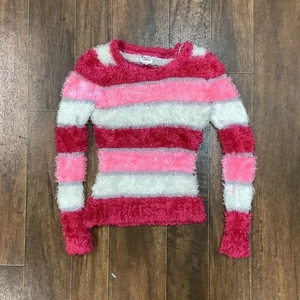 Justice Sweater Girls 8 Fuzzy Striped Pullover Cozy Soft Knit - Picture 1 of 4