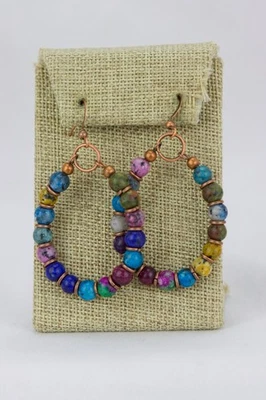 Brincos de contas multipedras, em fio de cobre, 15gr - Imagem 1 de 4