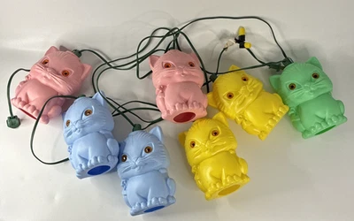 Vintage Set of 7 Plastic Blow Mold Cat String Lights Camper - Image 1 of 4