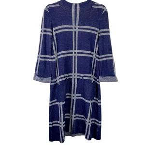 DownEast Sz Small Midi Dress Blue Plaid Pockets Oversized Casual Cozy Boho Flowy - Picture 1 of 6