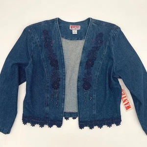 Vintage Wanted Beads schöne Jeansjacke L USA Perlen bestickt Neu mit Etikett 80er 90er - Bild 1 von 11