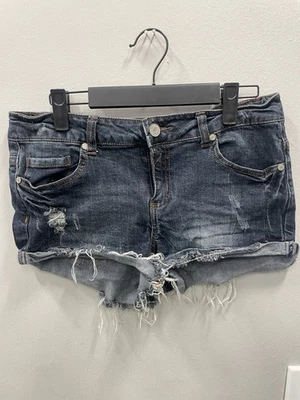 Shorts jeans feminino azul asfalto desgastado tamanho 9 algemado jeans stretch - Imagem 1 de 3