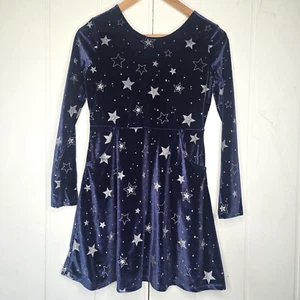 Gymboree Girls Navy Velvet Shimmer Stars Holiday Dress XL/14 LS Pockets Knee NWT - Picture 1 of 9