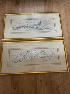 2 Framed Webster Prints Map of River Thames  c1760 55x27cm - Picture 1 of 11