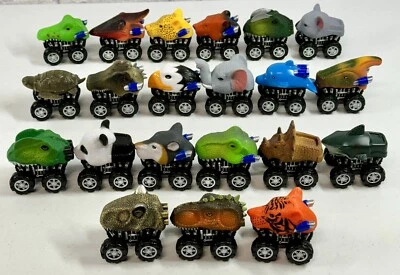 *完好* 批量 21 件 Pull Back & Go 3 英寸迷你塑料怪物卡车动物恐龙 — 第 1/4 张图片