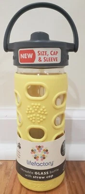 Lifefactory 12oz Glass Water Bottle Silicone Grip Sports Yoga Straw BPA Free New - Image 1 of 4