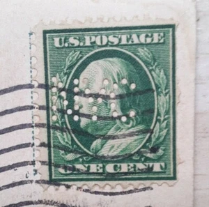 One Cent Benjamin Franklin Stamp with 'NYC' Hole Punched Cancel/Logo (Hinged) - Picture 1 of 5