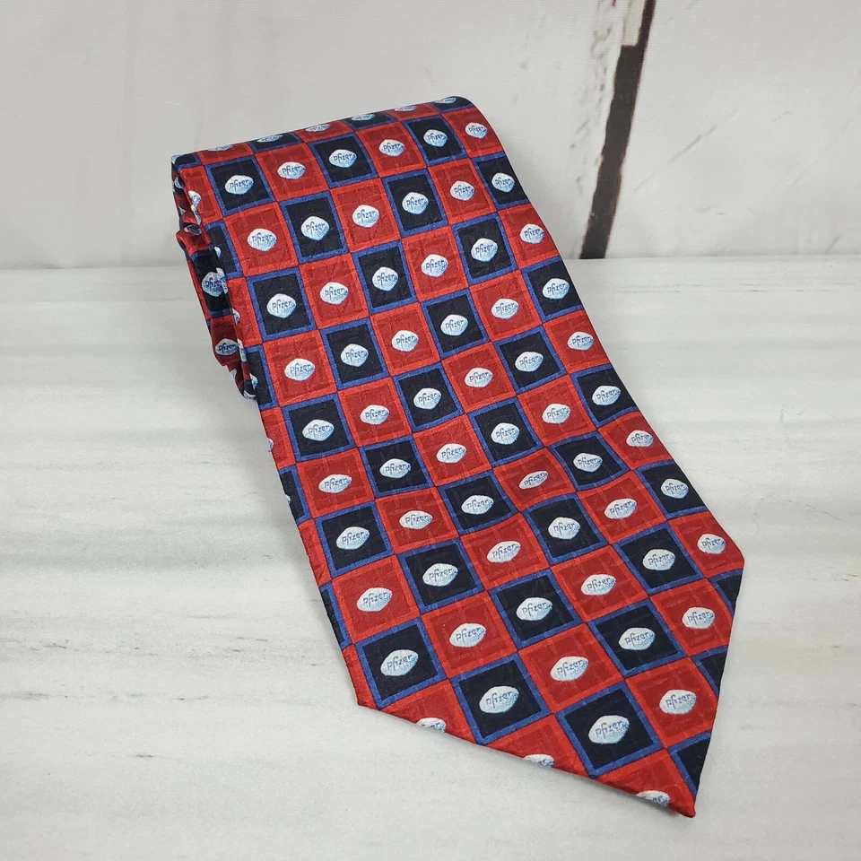 Pfizer Pharmaceutical Promotional Pill Print 100% Silk Wide Tie Blue Pill Viagra - Image 1 of 4