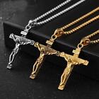 Boys Men Gold Silver 316L Stainless Steel Jesus Cross Crucifix Pendant Necklace
