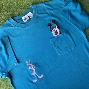 Vintage 1990’s Looney Tunes Embroidered T-Shirt Mens M 100% Cotton Bugs & Taz - Bild 1 von 7