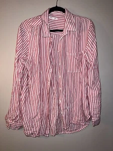 Beach Lunch Lounge Pink White Striped Button Down Long Sleeve Shirt Size XL - Picture 1 of 6