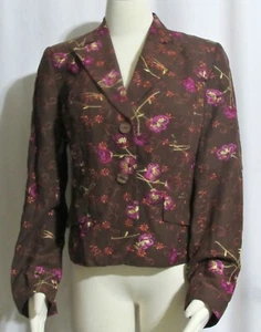 NEW Ladies GRACE DANE LEWIS Brown 100% Silk Embroidered Lined Blazer Jacket 6 - Picture 1 of 5