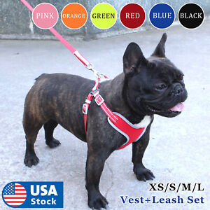 USA Reflective Dog Vest Harness Leash Collar Set No Pull Adjustable for XS-L