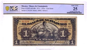 PCGS 1914 1 Peso Banco De Guanajuato First Issue Very Fine 25 Note. Lot.111 - Picture 1 of 10