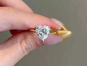 2CT Heart Cut Lab Created Diamond Women's Engagement Ring 14K Yellow Gold Plated - Picture 1 of 6
