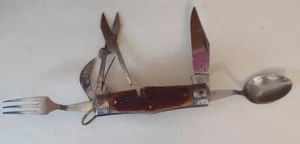 VINTAGE 5 MULTIFUNCTIONAL KNIFE ORIGINAL IN PERFECT CONDITION W/ LEATHER CASE - Picture 1 of 7