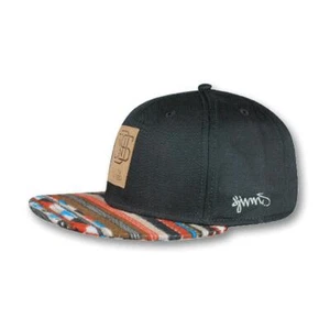 Djinns 6 Panel Snapback Aztec Cap Black Leather Label Patch Aztek Baseball Cap - Picture 1 of 3